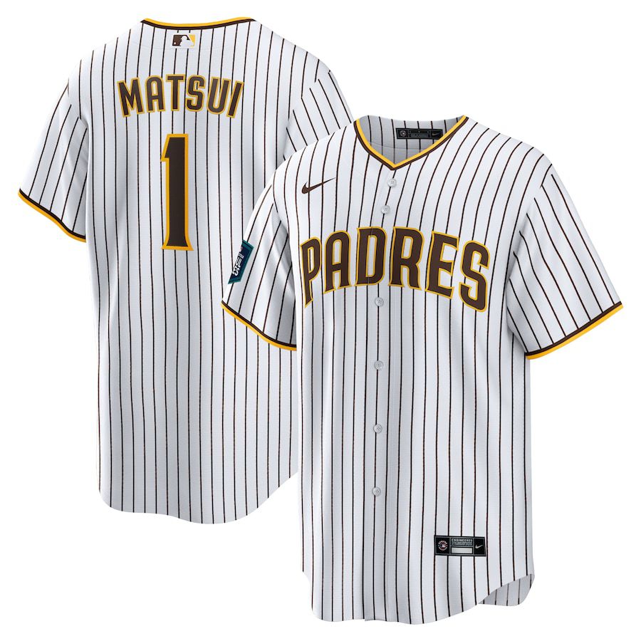 Men San Diego Padres #1 Yuki Matsui Nike White 2024 MLB World Tour Seoul Series Home Replica Player Jersey->san diego padres->MLB Jersey